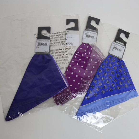 NWT Men's Nordstrom Rack 4-Pack Pocket Square Bundle - Polka Dot & Solids - Picture 4 of 5